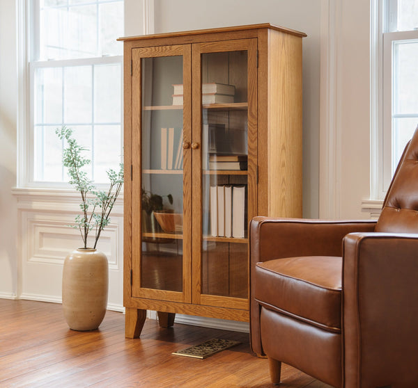 Bookcase with Glass Doors and Tapered Leg